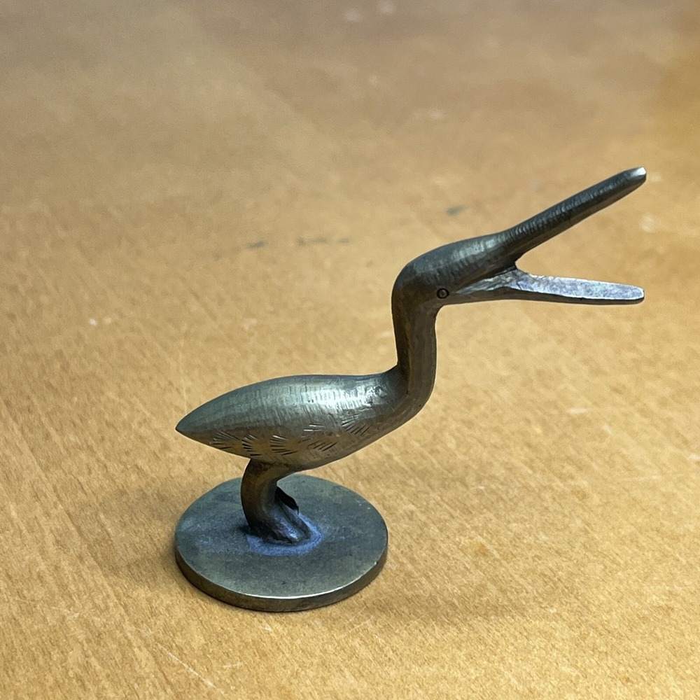 Brass Crane Stork Pelican Vintage‎ Bird Statue Figurine 2.25"